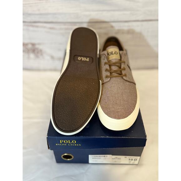 Polo Ralph Lauren Faxon Low Chambray Sneakers | Tan | Size 10D | New in Box - Picture 4 of 4